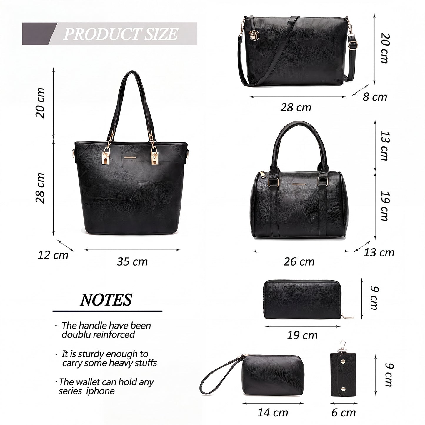 Dollcini Women's Handbag Set – 6-Piece Elegant Faux Leather Bag Set