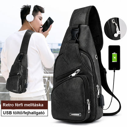 Dollcini unisex műbőr válltáska – karcálló, USB porttal.