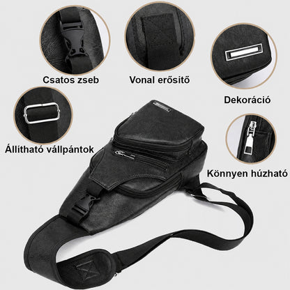 Dollcini unisex műbőr válltáska – karcálló, USB porttal.