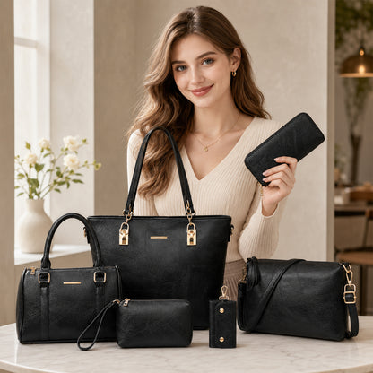 Dollcini Women's Handbag Set – 6-Piece Elegant Faux Leather Bag Set