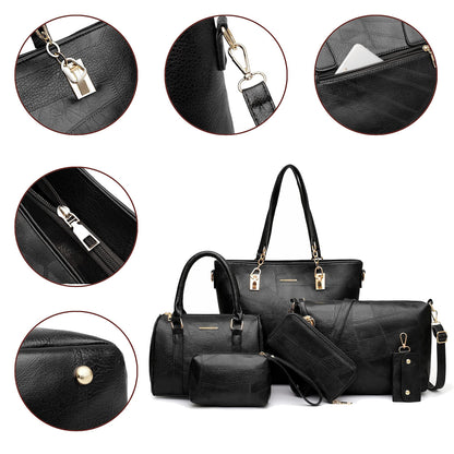 Dollcini Women's Handbag Set – 6-Piece Elegant Faux Leather Bag Set