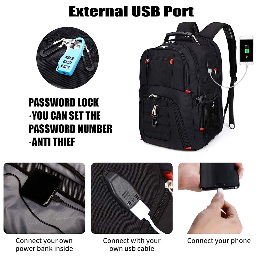 Dollcini Uniszex Laptop Hátizsák – Vízálló Utazóhátizsák, USB Töltőporttal, Fekete