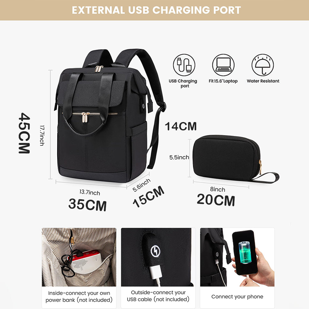 Dollcini Női Laptop Hátizsák – Vízálló Utazóhátizsák, USB Porttal, 2 Részes