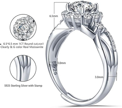 Dollcini 1 Karátos Moissanite Gyűrű - 925 Ezüst, GRA Tanúsítvánnyal