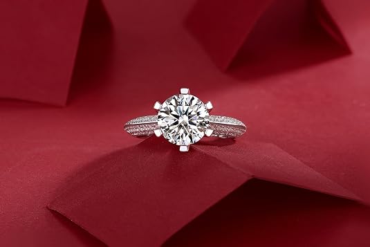 Dollcini Klasszikus Hatkarmos Moissanite Gyűrű Köves Díszítéssel és GRA Igazolással – 1, 2 és 3 Karátos Változatban