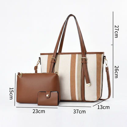 Dollcini Women's Large Nylon Tote Handbag Set – With Cosmetic Bag and Card Holder, Contrasting Design