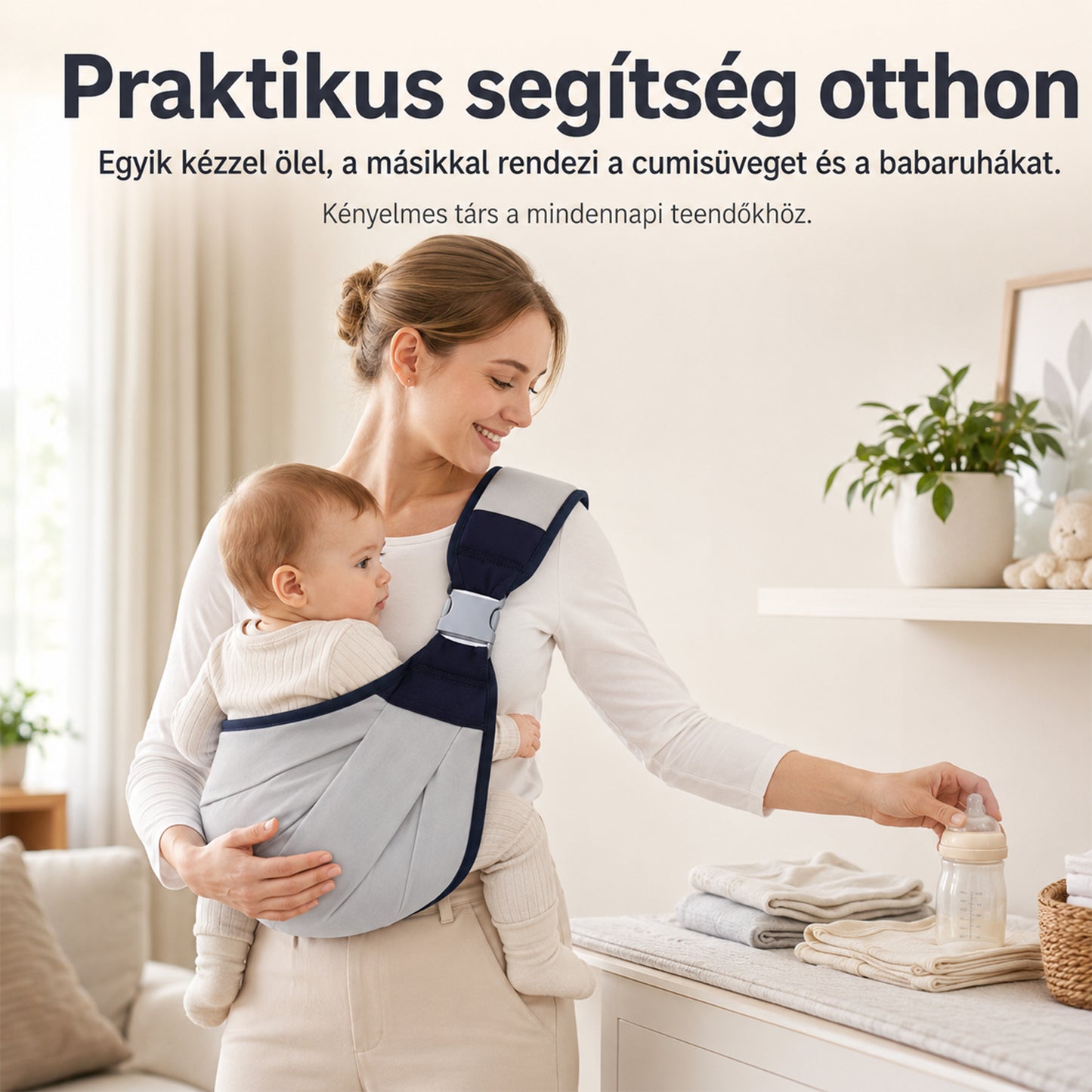Dollcini Állítható Baba Hordozókendő – Szürke, 0–24 hó, max. 20 kg