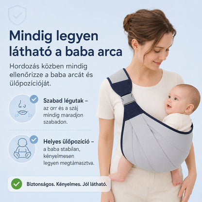 Dollcini Állítható Baba Hordozókendő – Szürke, 0–24 hó, max. 20 kg