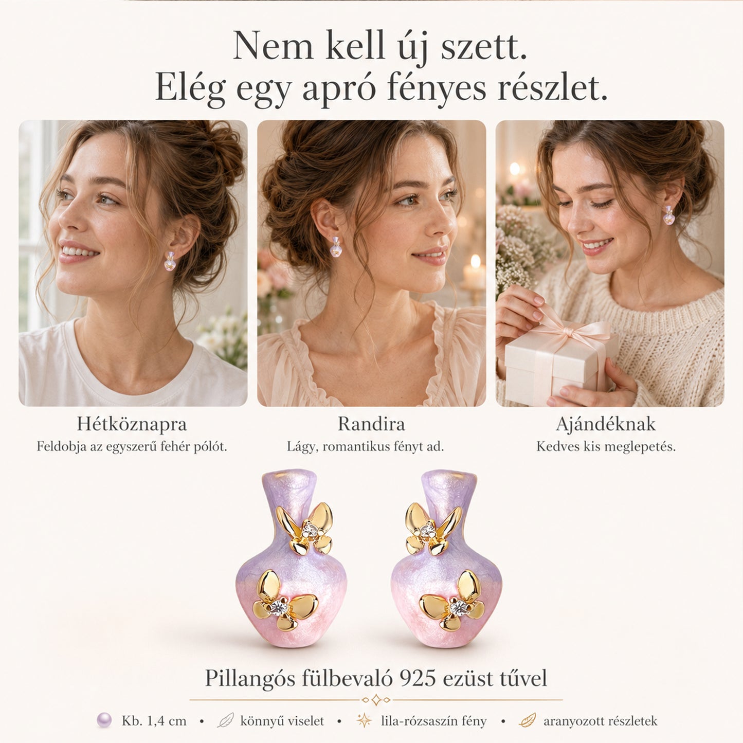 Pillangós fülbevaló hétköznapra, randira és ajándéknak