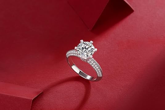 Dollcini Klasszikus Hatkarmos Moissanite Gyűrű Köves Díszítéssel és GRA Igazolással – 1, 2 és 3 Karátos Változatban