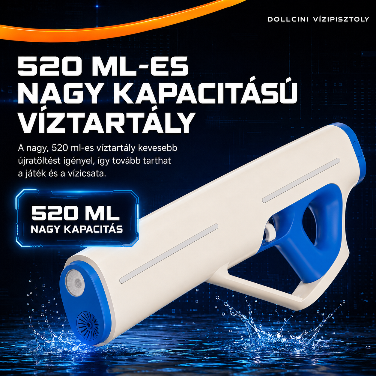 Dollcini Automatic Electric Water Gun – USB Rechargeable, LED Light, 510 ml