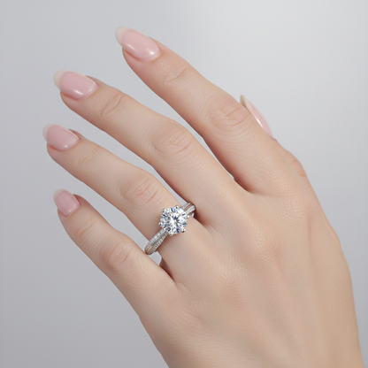 Dollcini Klasszikus Hatkarmos Moissanite Gyűrű Köves Díszítéssel és GRA Igazolással – 1, 2 és 3 Karátos Változatban