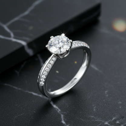 Dollcini Klasszikus Hatkarmos Moissanite Gyűrű Köves Díszítéssel és GRA Igazolással – 1, 2 és 3 Karátos Változatban