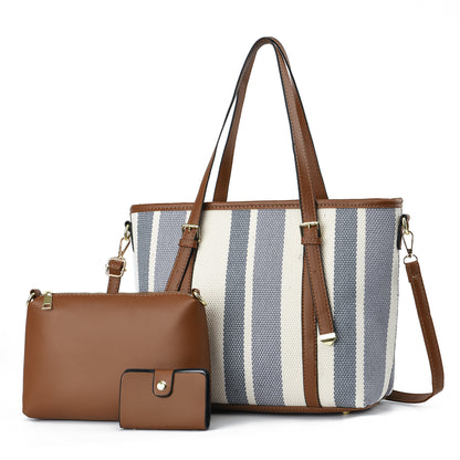 Dollcini Women's Large Nylon Tote Handbag Set – With Cosmetic Bag and Card Holder, Contrasting Design